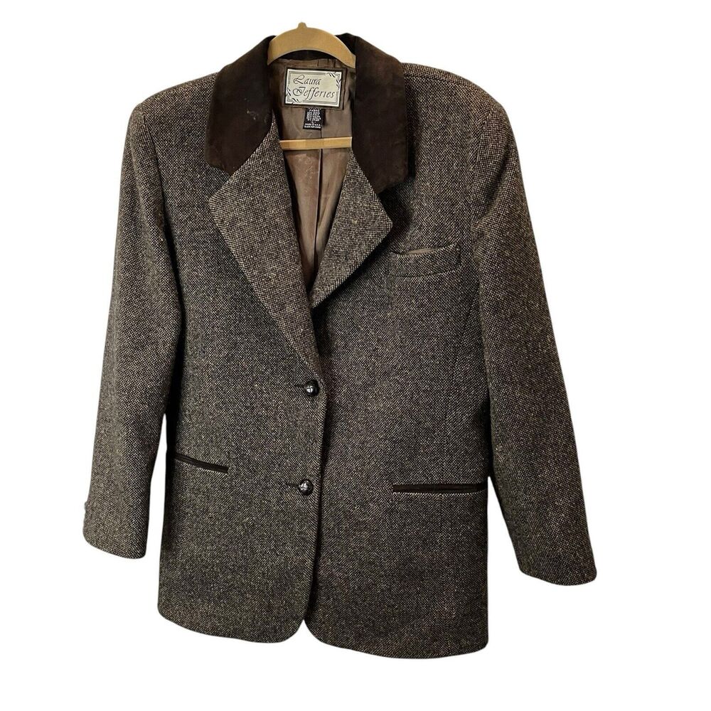 Vintage Laura Jefferies Brown Wool Blend Blazer Coat Jacket Womens Size L